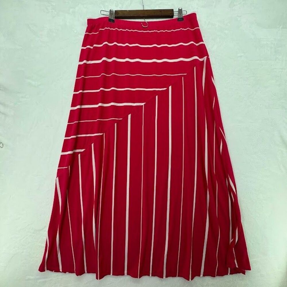 Susan Graver‎ Women's Maxi Skirt Size Large Pink w/ White Stripes Elastic Waist